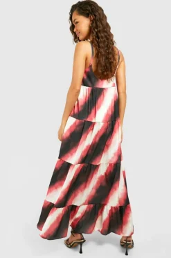 Smock Dresses*boohoo Ombre Print Bead Strappy Tiered Midaxi Dress pink