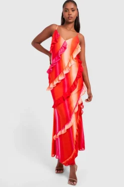 Cami Dresses*boohoo Ombre Ruffle Tiered Maxi Dress pink