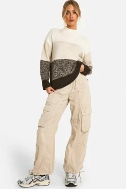 Oversized Jumpers|Jumpers*boohoo Ombre Stripe Soft Knit Longline Jumper mocha