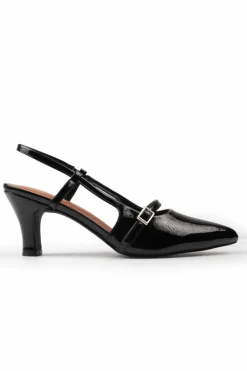 Sandals*Where's That From On Point' Mid Heel Slingback Sandals With Strap And Buckle Detail Black