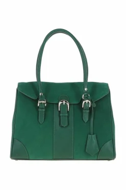 Tote Bags*Ashwood Leather Onda Opulenta' Flap Over Soft Suede Leather Tote Bag Green