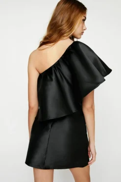A Line Dresses*NastyGal One Shoulder Satin Twill Mini Dress black