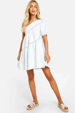 Smock Dresses*boohoo One Shoulder Smock Dress blue
