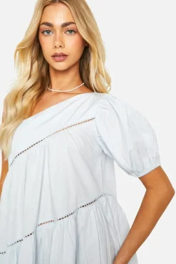 Smock Dresses*boohoo One Shoulder Smock Dress blue