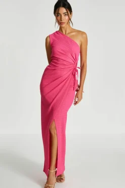 Wrap Dresses*Quiz One Shoulder Wrap Cut Out Maxi Dress Pink