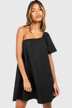 Smock Dresses*boohoo One Sleeve Mini Dress black