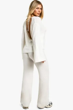 Knitted Co-Ords|Knitwear*boohoo Open Back Boucle Jumper And Wide Leg Trouser cream