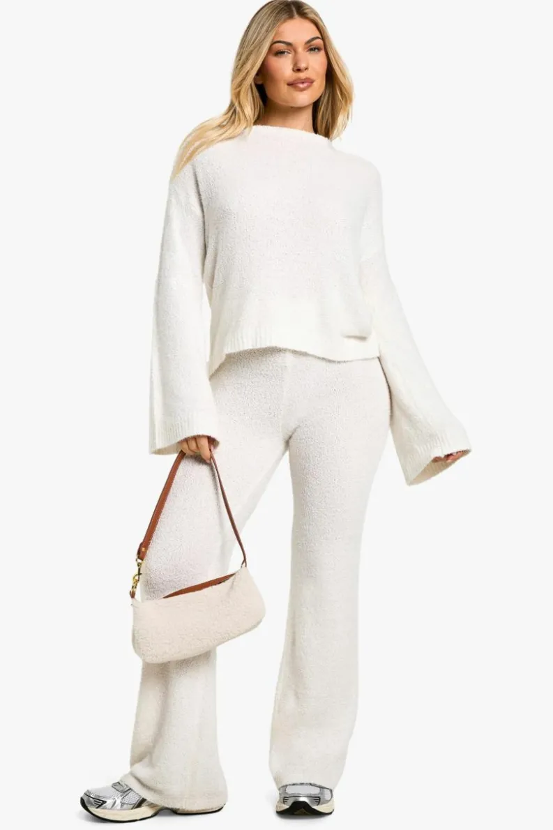 Knitted Co-Ords|Knitwear*boohoo Open Back Boucle Jumper And Wide Leg Trouser cream