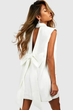 Blazer Dresses|Mini Dresses*boohoo Open Bow Back Tailored Blazer Dress ivory