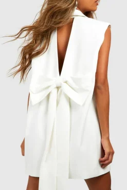 Blazer Dresses|Mini Dresses*boohoo Open Bow Back Tailored Blazer Dress ivory