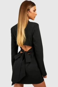 Blazer Dresses|Mini Dresses*boohoo Open Bow Back Tailored Blazer Dress black