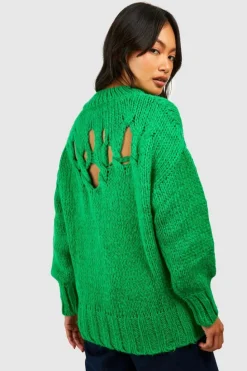 Oversized Jumpers*boohoo Open Crochet Soft Knit Jumper green