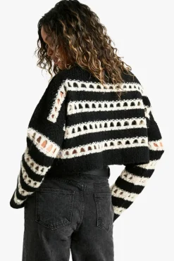 Jumpers|Knitwear*boohoo Open Stitch Stripe Crop Knitted Jumper black_ecru