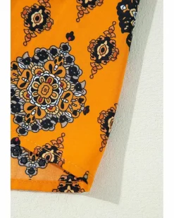 Shirt Dresses*Azura Exchange Western Geometric Print Tiered Frilled Loose Fit Midi Dress Orange