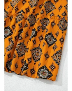 Shirt Dresses*Azura Exchange Western Geometric Print Tiered Frilled Loose Fit Midi Dress Orange