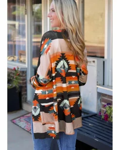 Cardigans*Azura Exchange Western Tribal Aztec Print Cardigan Orange