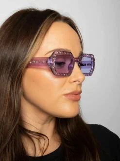 Sunglasses*SVNX Oval Festival Glasses with Gem Detail in Purple