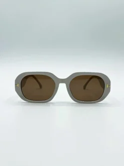 Sunglasses*SVNX Oval Sunglasses with Wide Arm in Cream