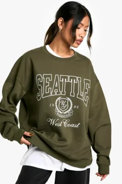 Sweatshirts|Hoodies & Sweatshirts*boohoo Overdye Seattle Oversized Sweatshirt khaki