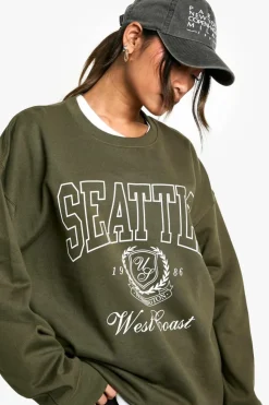 Sweatshirts|Hoodies & Sweatshirts*boohoo Overdye Seattle Oversized Sweatshirt khaki