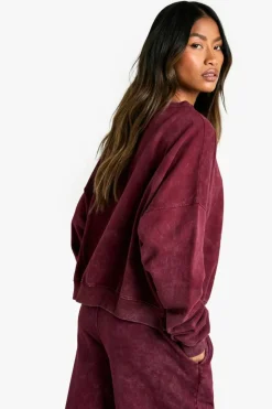 Sweatshirts|Hoodies & Sweatshirts*boohoo Overdyed V Neck Oversized Sweatshirt burgundy