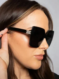 Sunglasses*SVNX Oversize Cateye Sunglasses with Diamante Detail in Black
