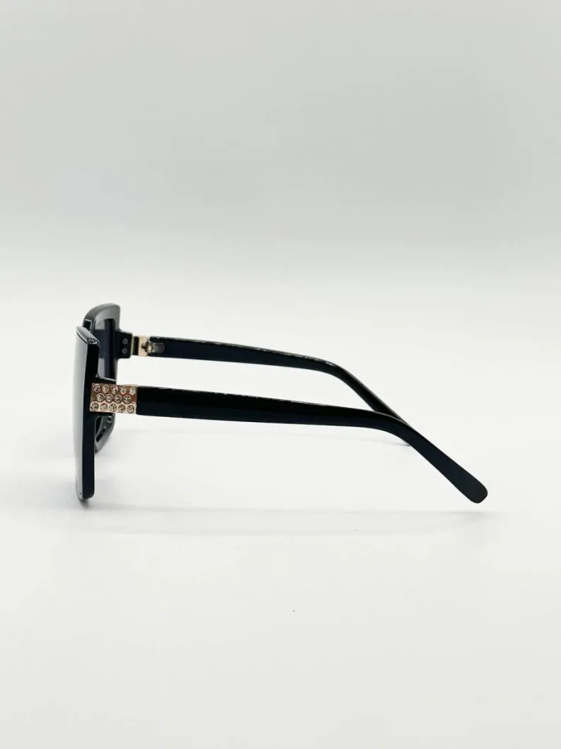 Sunglasses*SVNX Oversize Cateye Sunglasses with Diamante Detail in Black