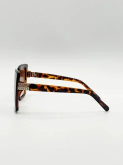 Sunglasses*SVNX Oversize Cateye Sunglasses with Diamante Detail in Tortoise Brown