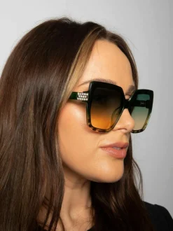 Sunglasses*SVNX Oversize Cateye Sunglasses with Diamante Detail in Green
