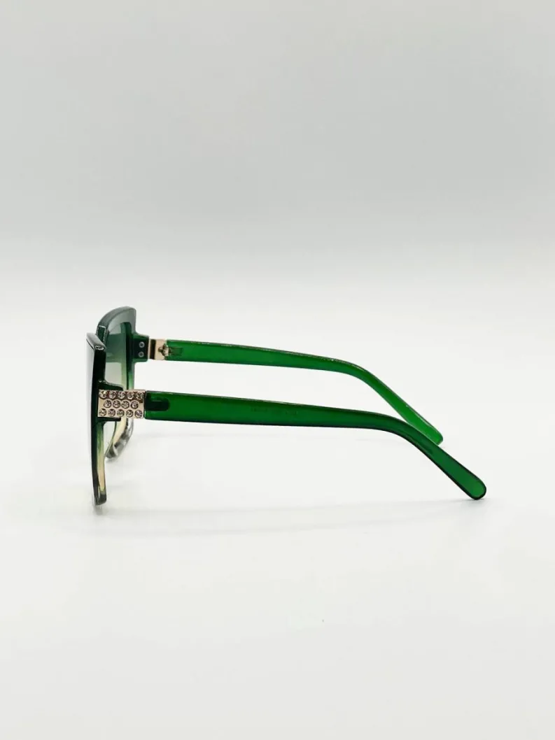 Sunglasses*SVNX Oversize Cateye Sunglasses with Diamante Detail in Green