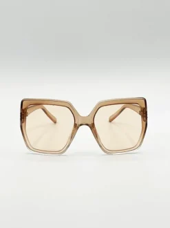 Sunglasses*SVNX Oversize Cateye Sunglasses with Diamante Detail in Champagne Light Sand