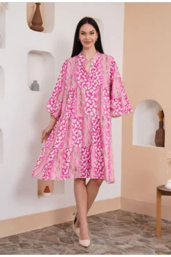 Smock Dresses*HOXTON GAL Oversized 3/4 Sleeves Leopard Printed Smock Dress Pink