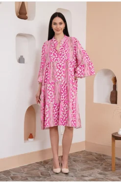 Smock Dresses*HOXTON GAL Oversized 3/4 Sleeves Leopard Printed Smock Dress Pink