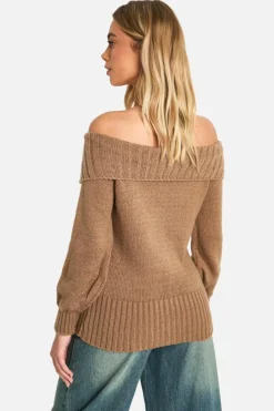 Oversized Jumpers|Jumpers*boohoo Oversized Bardot Knitted Collar Jumper mocha