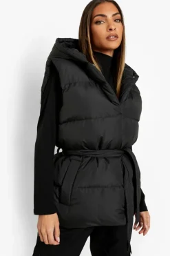 Up To 80% Off Winter Warmers|Gilets*boohoo Oversized Belted Puffer Gilet black