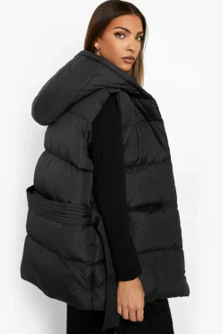 Up To 80% Off Winter Warmers|Gilets*boohoo Oversized Belted Puffer Gilet black