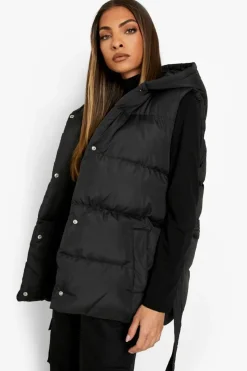 Up To 80% Off Winter Warmers|Gilets*boohoo Oversized Belted Puffer Gilet black