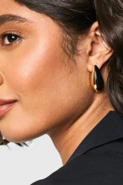 Statement Earrings|Earrings*boohoo Oversized Black Contrast Teardrop Earrings gold