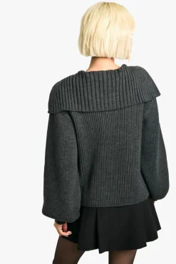 Oversized Jumpers|Jumpers*boohoo Oversized Collar Detail Chunky Knit V Neck Jumper charcoal