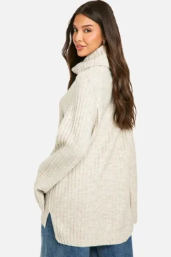 Jumpers|Oversized Jumpers*boohoo Oversized Cowl Neck Rib Knit Jumper stone