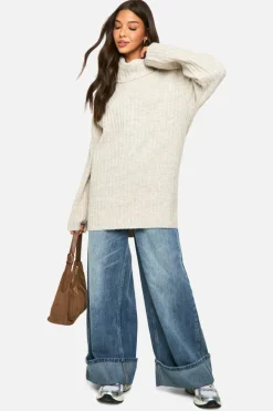 Jumpers|Oversized Jumpers*boohoo Oversized Cowl Neck Rib Knit Jumper stone