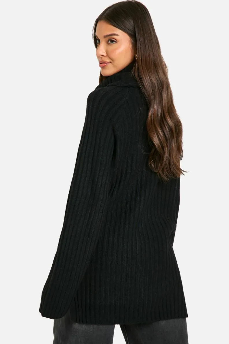 Oversized Jumpers|Jumpers*boohoo Oversized Cowl Neck Rib Knit Jumper black