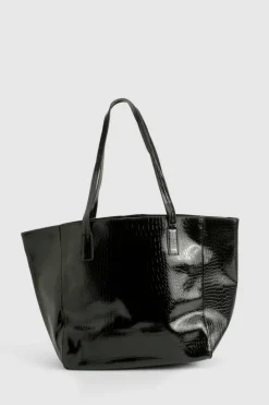 Handbags|Tote Bags*boohoo Oversized Faux Leather Croc Tote Day Bag black