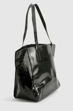 Handbags|Tote Bags*boohoo Oversized Faux Leather Croc Tote Day Bag black