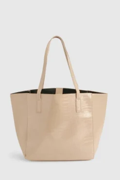 Handbags|Tote Bags*boohoo Oversized Faux Leather Croc Tote Day Bag taupe