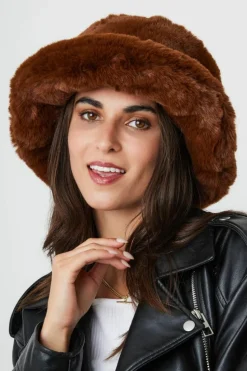 Hats & Gloves|Hats & Gloves*My Accessories London Oversized Faux-Fur Plush Bucket Hat Dark Brown
