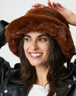 Hats & Gloves|Hats & Gloves*My Accessories London Oversized Faux-Fur Plush Bucket Hat Dark Brown