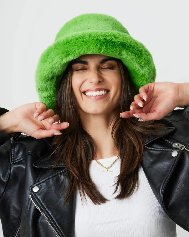 Hats & Gloves|Hats & Gloves*My Accessories London Oversized Faux-Fur Plush Bucket Hat Green