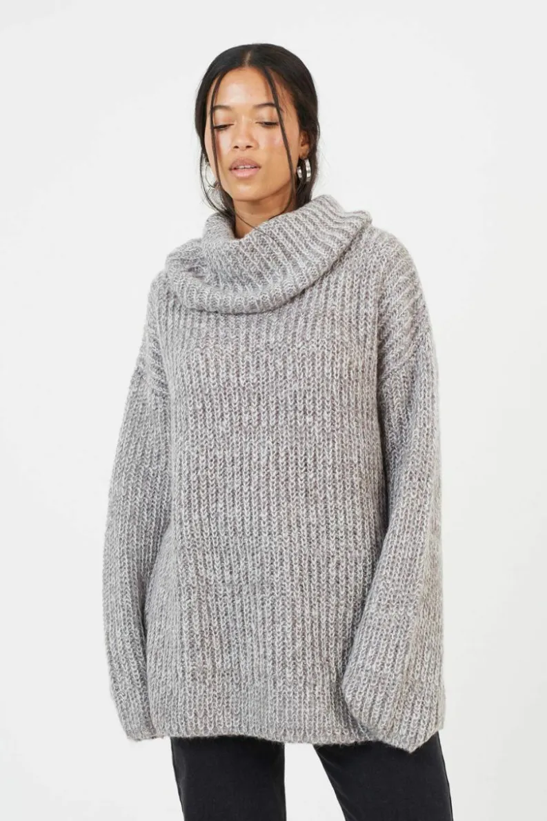 Oversized Jumpers*Brave Soul Oversized Fisherman Knit Roll Neck Jumper Grey