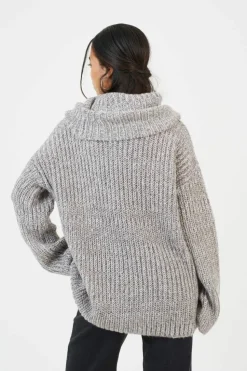 Oversized Jumpers*Brave Soul Oversized Fisherman Knit Roll Neck Jumper Grey